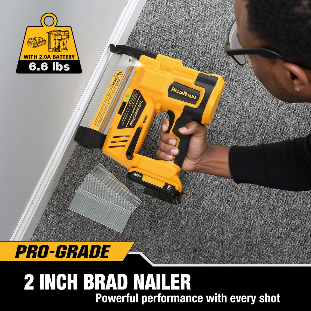 2" Cordless Brad Nailer 18GA Battery Powered Nail Gun with Toolbag F150881