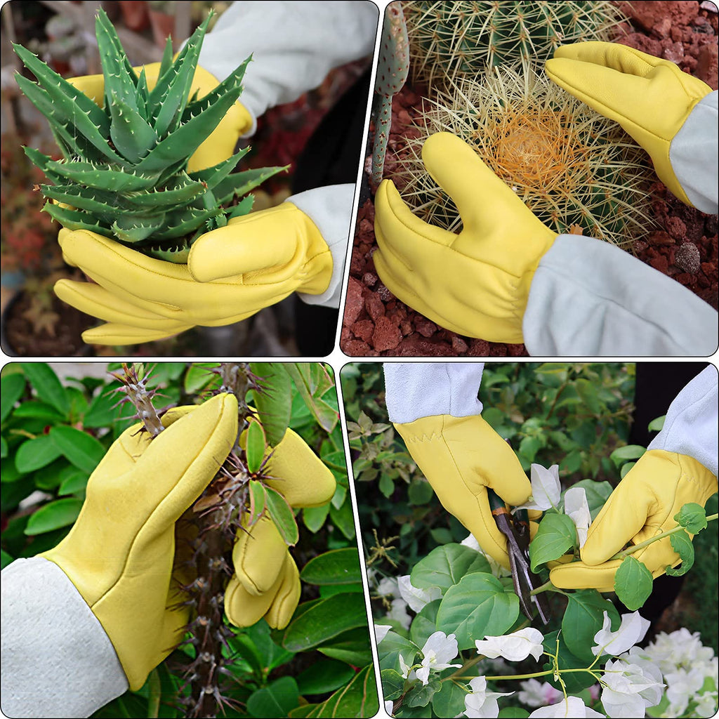 Long Leather Gardening Gloves with Adjustable Cuff O966195