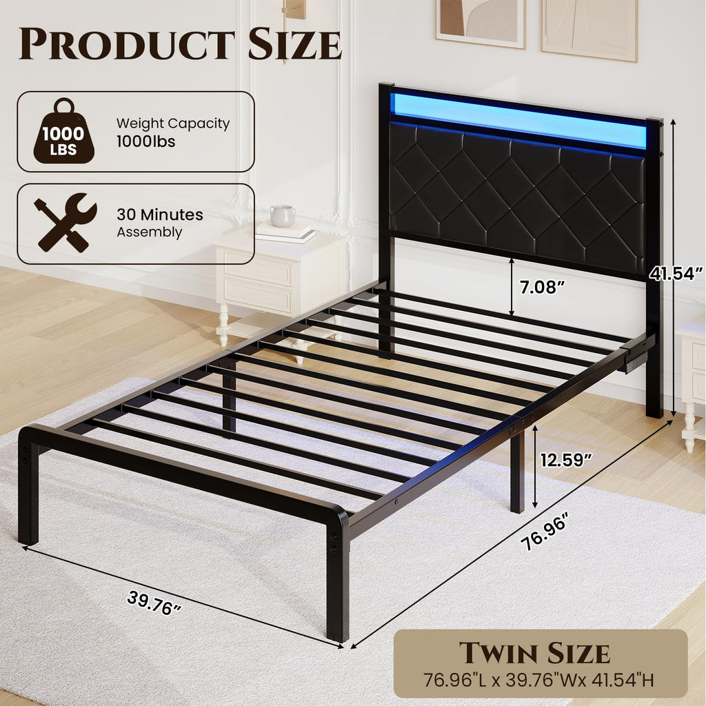 Twin Platform Bed Frame with Charging Station H110410