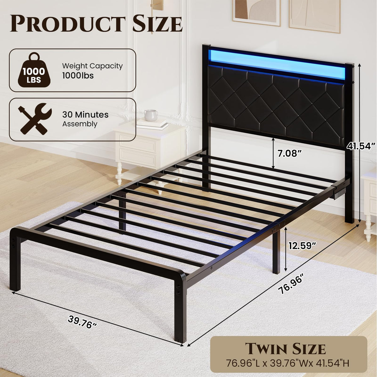 Twin Platform Bed Frame with Charging Station H110410