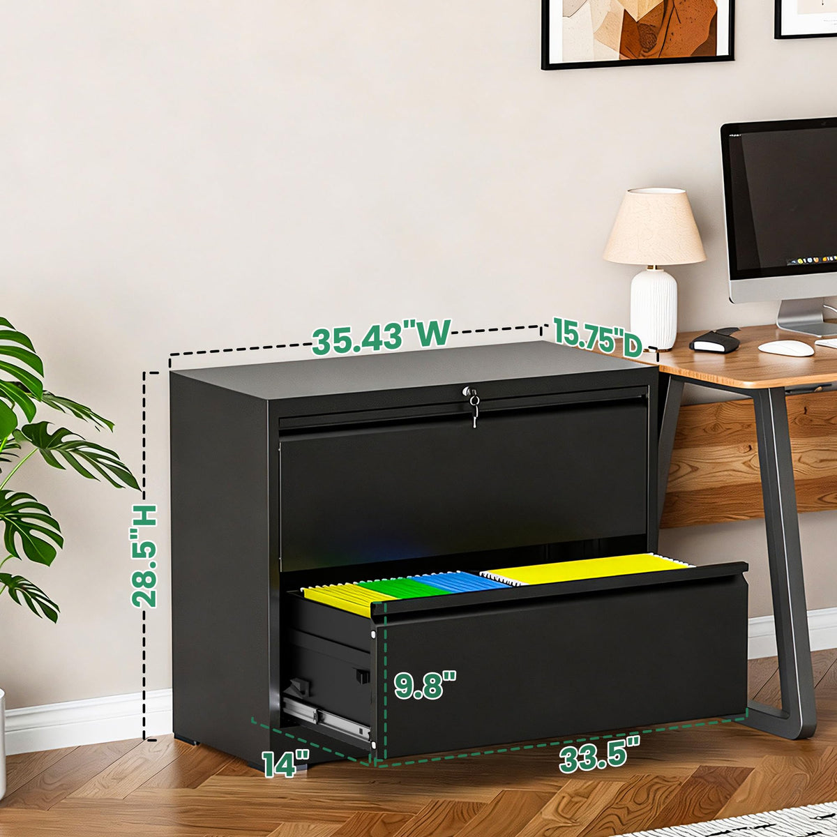 Black 2 Drawer Metal Lateral File Cabinet with Lock L4143