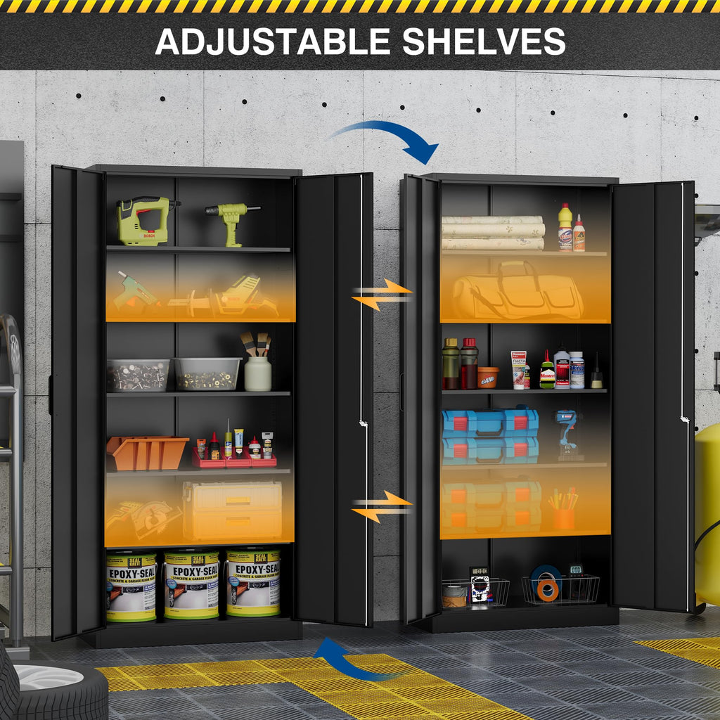 71” Tall Black Steel Storage Cabinet with Lockable Doors and Adjustable Shelves I666447