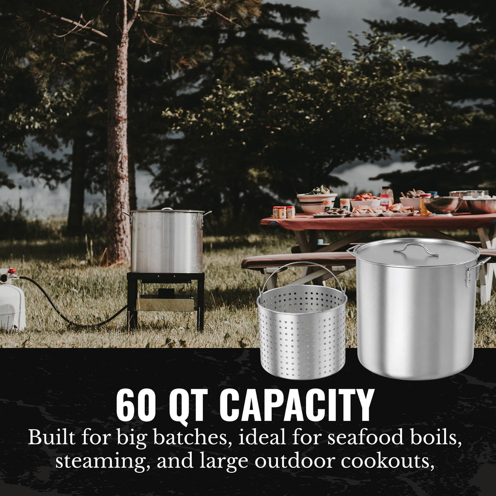 60Qt Aluminum Stock Pot with Strainer and Lid Q1746