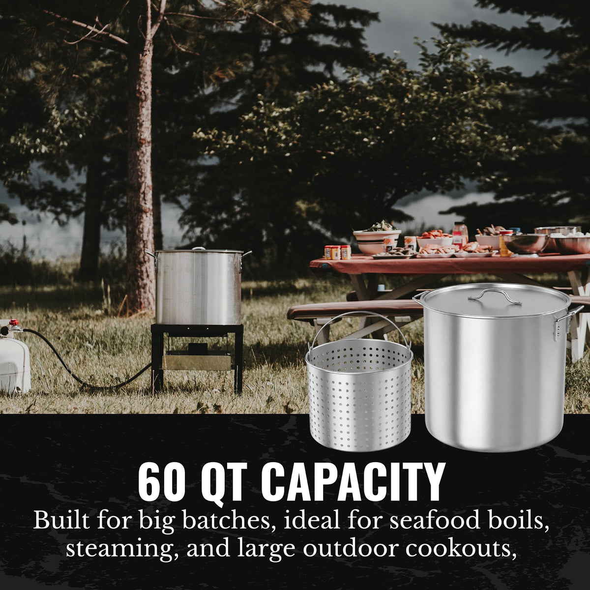 60Qt Aluminum Stock Pot with Strainer and Lid Q1746
