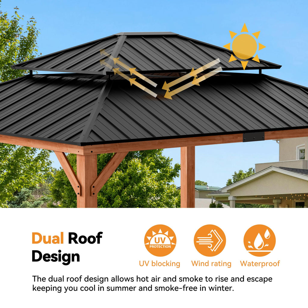 Wood Gazebo 13x15 with Galvanized Steel Roof W74448