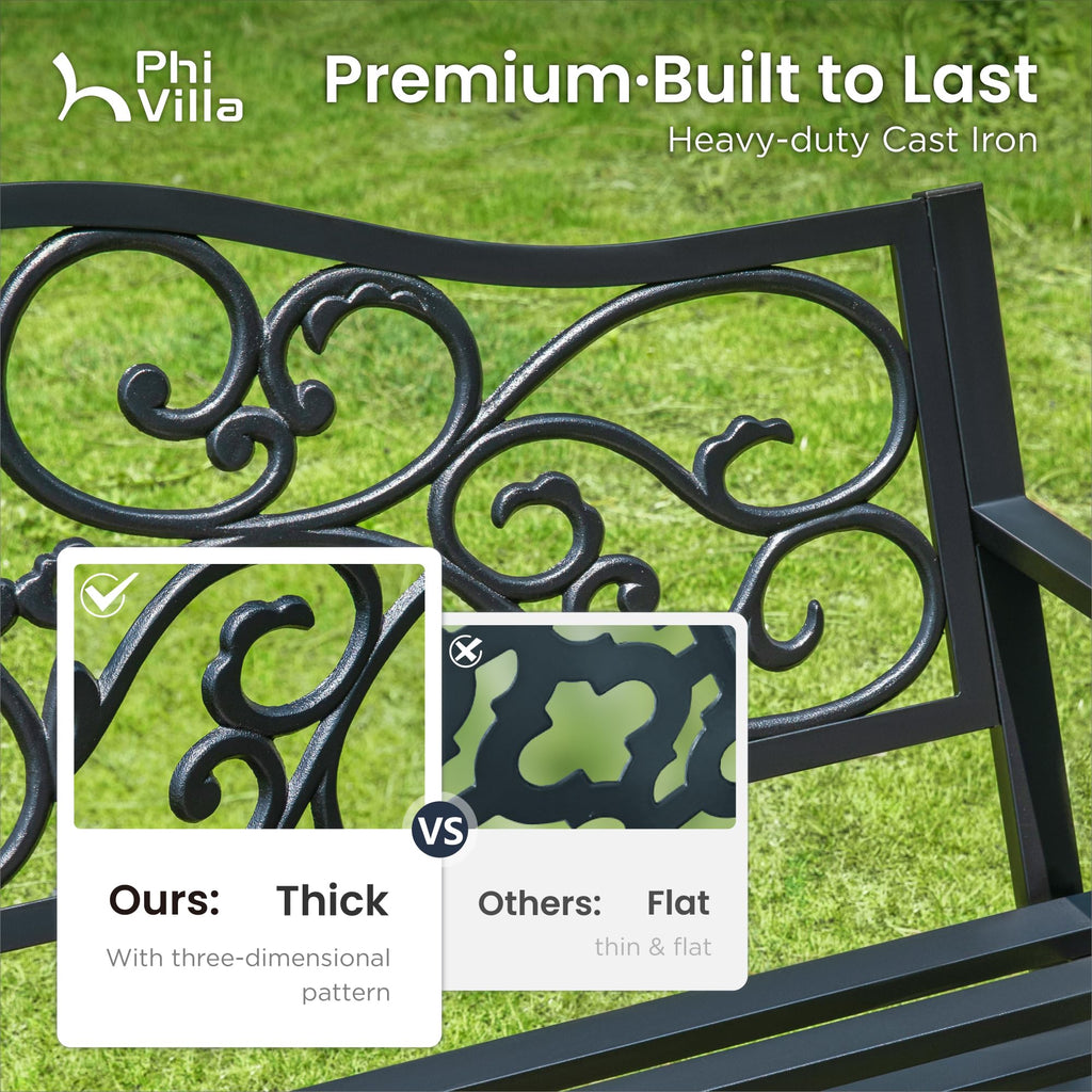 50 Inches Cast Iron Steel Frame Outdoor Garden Bench J836