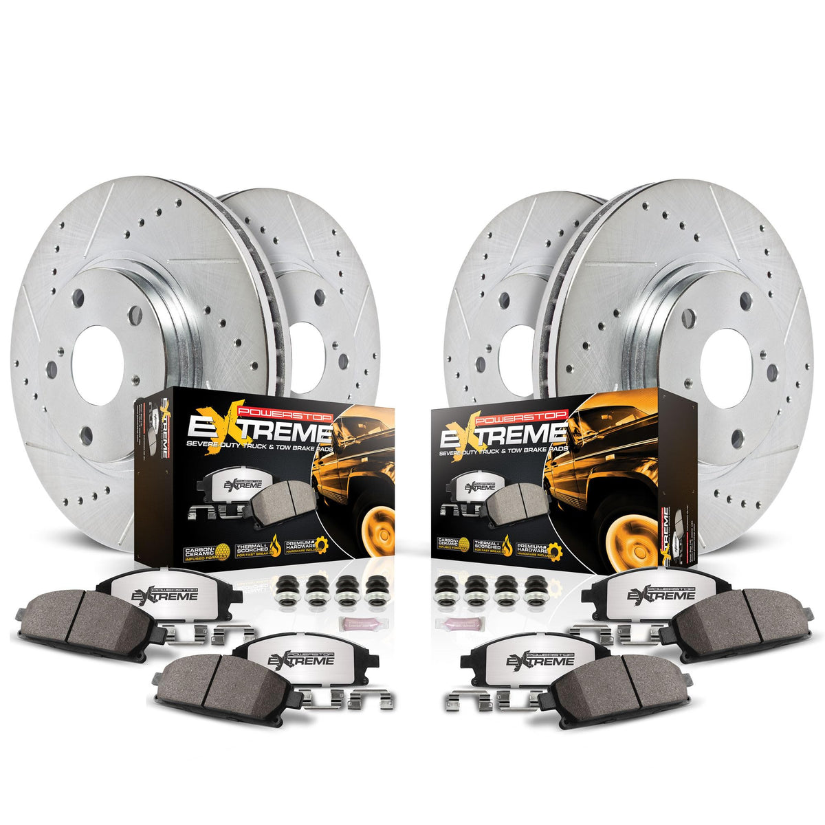 Front and Rear Drilled Slotted Brake Rotors and Carbon Fiber Ceramic Pads N600055
