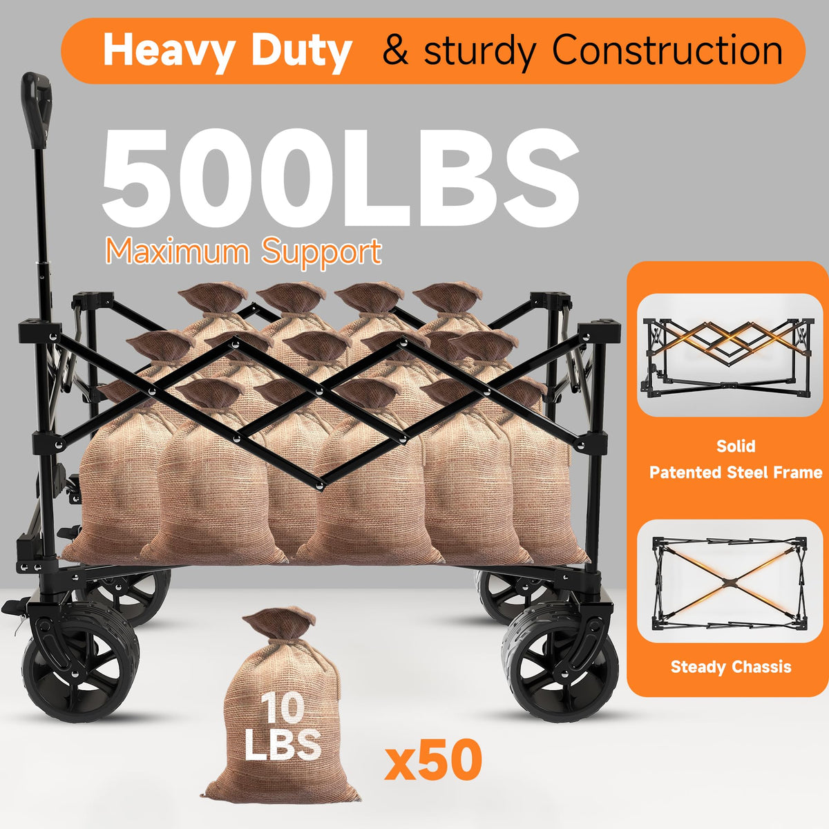 40" Black Collapsible Wagon Cart 500lbs 250L F764209