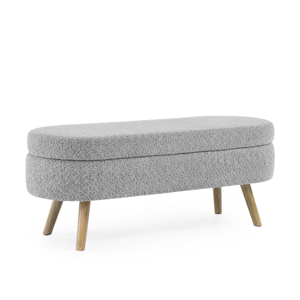 Oval Storage Bench with Rubber Wood Legs Gray E977