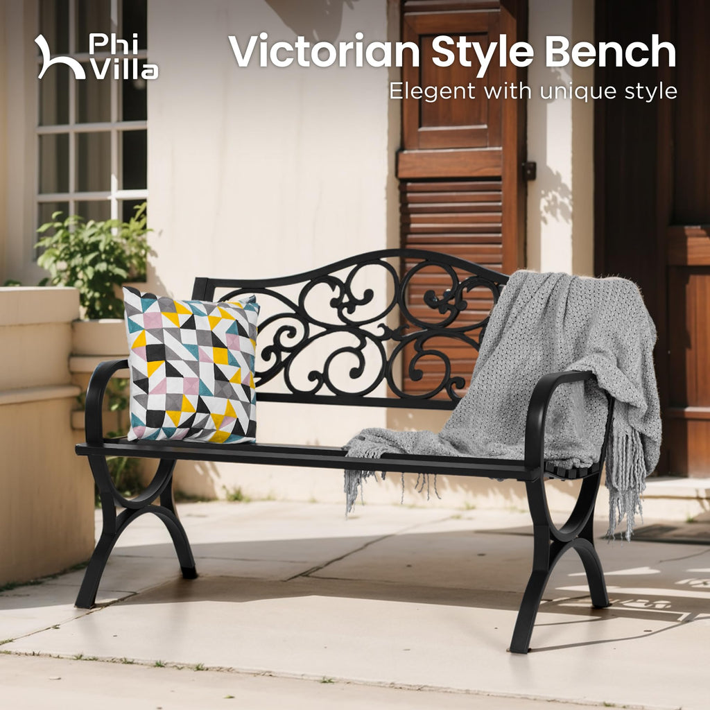 50 Inches Cast Iron Steel Frame Outdoor Garden Bench J836