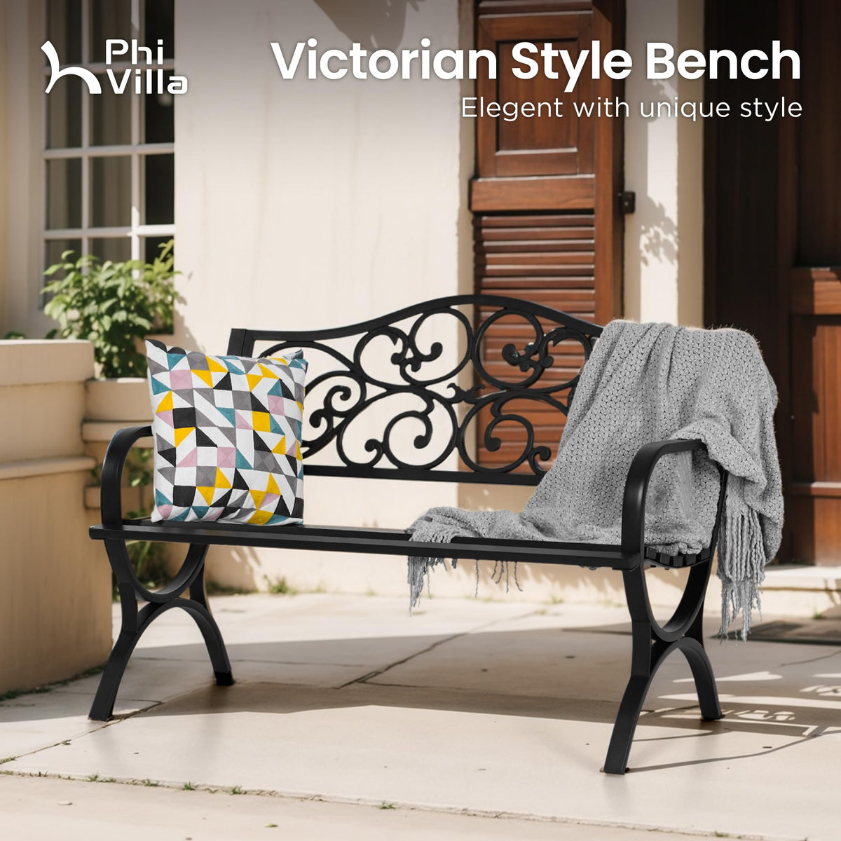 50 Inches Cast Iron Steel Frame Outdoor Garden Bench J836