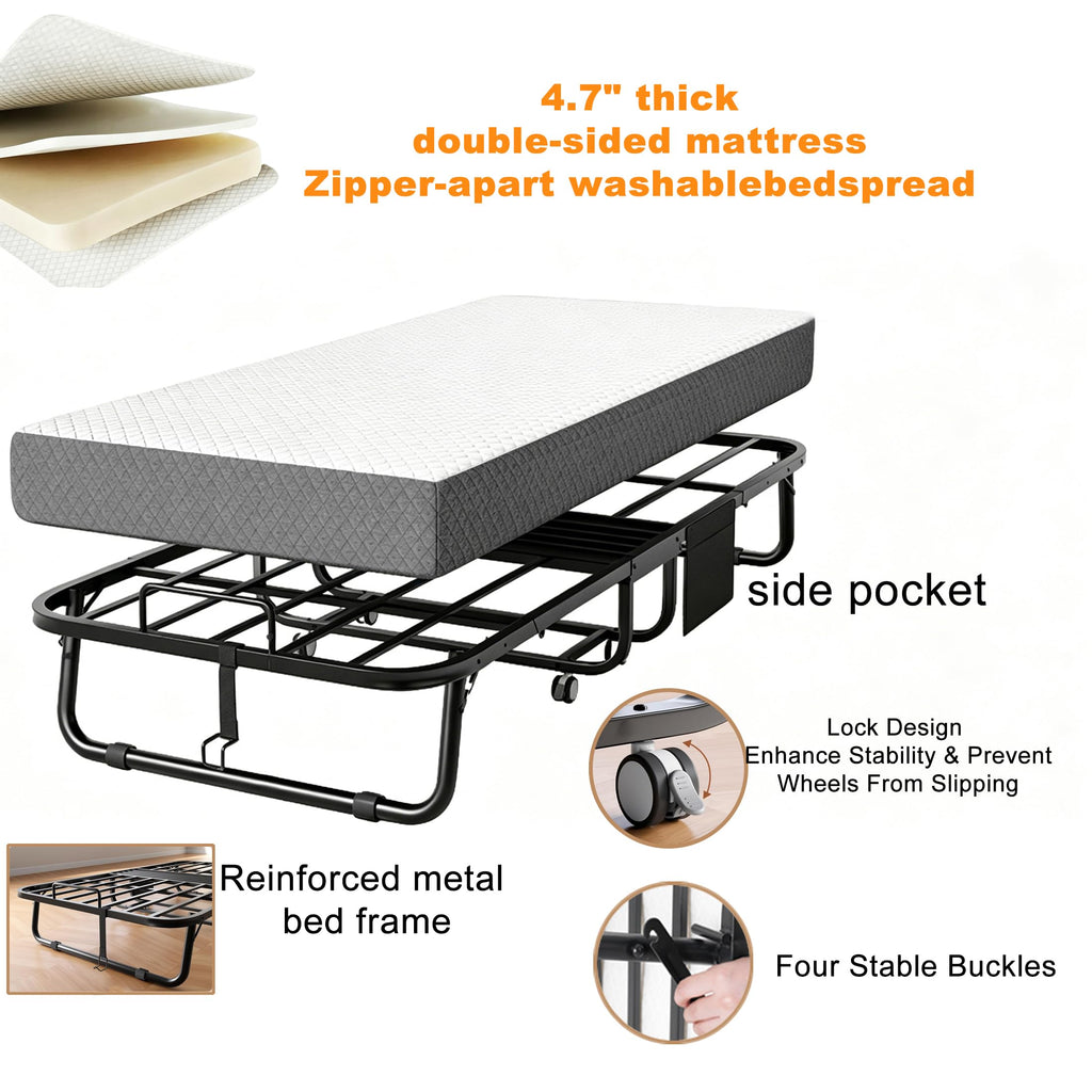 Folding Rollaway Guest Bed with 5" Memory Foam Mattress, Twin Size Y9332