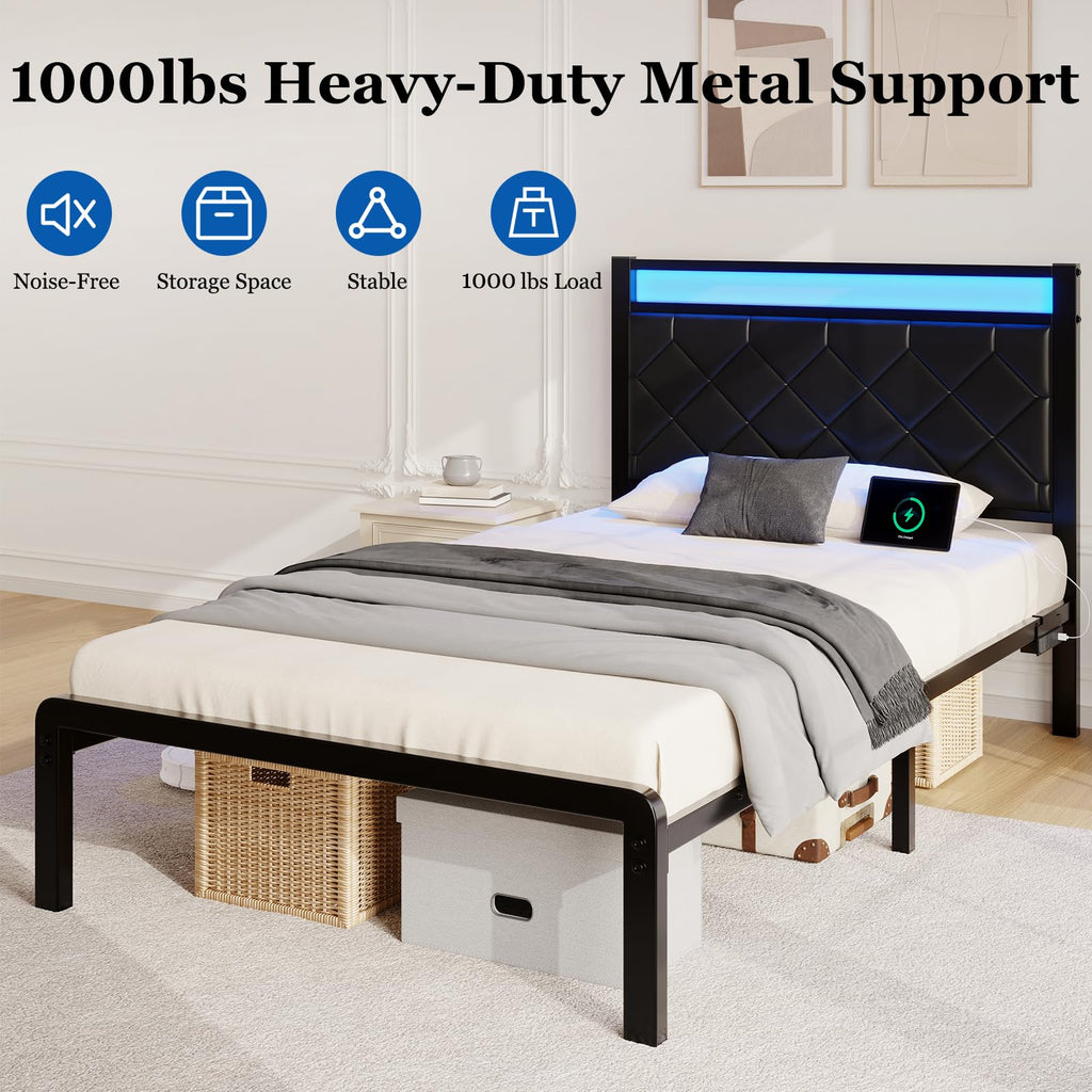 Twin Platform Bed Frame with Charging Station H110410