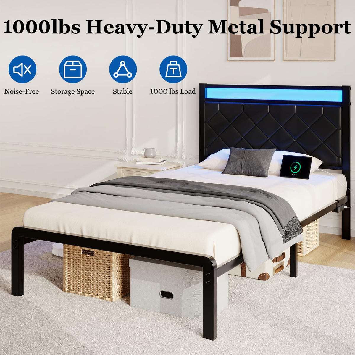 Twin Platform Bed Frame with Charging Station H110410