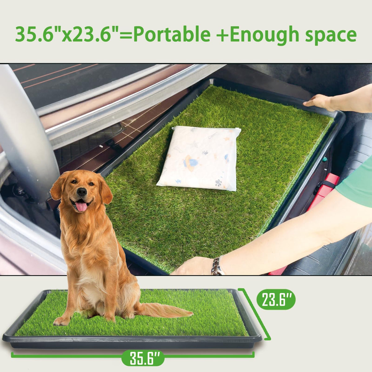 Reusable Artificial Grass Dog Loo System with Tray and Pee Pads, 35x23in B94796