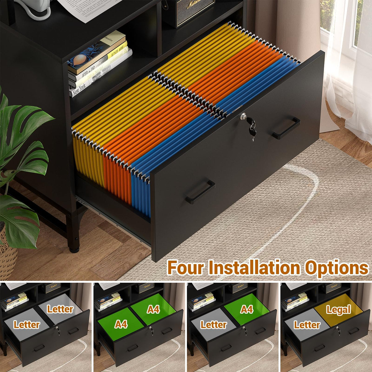 Black File Cabinet with Charging Station X8610