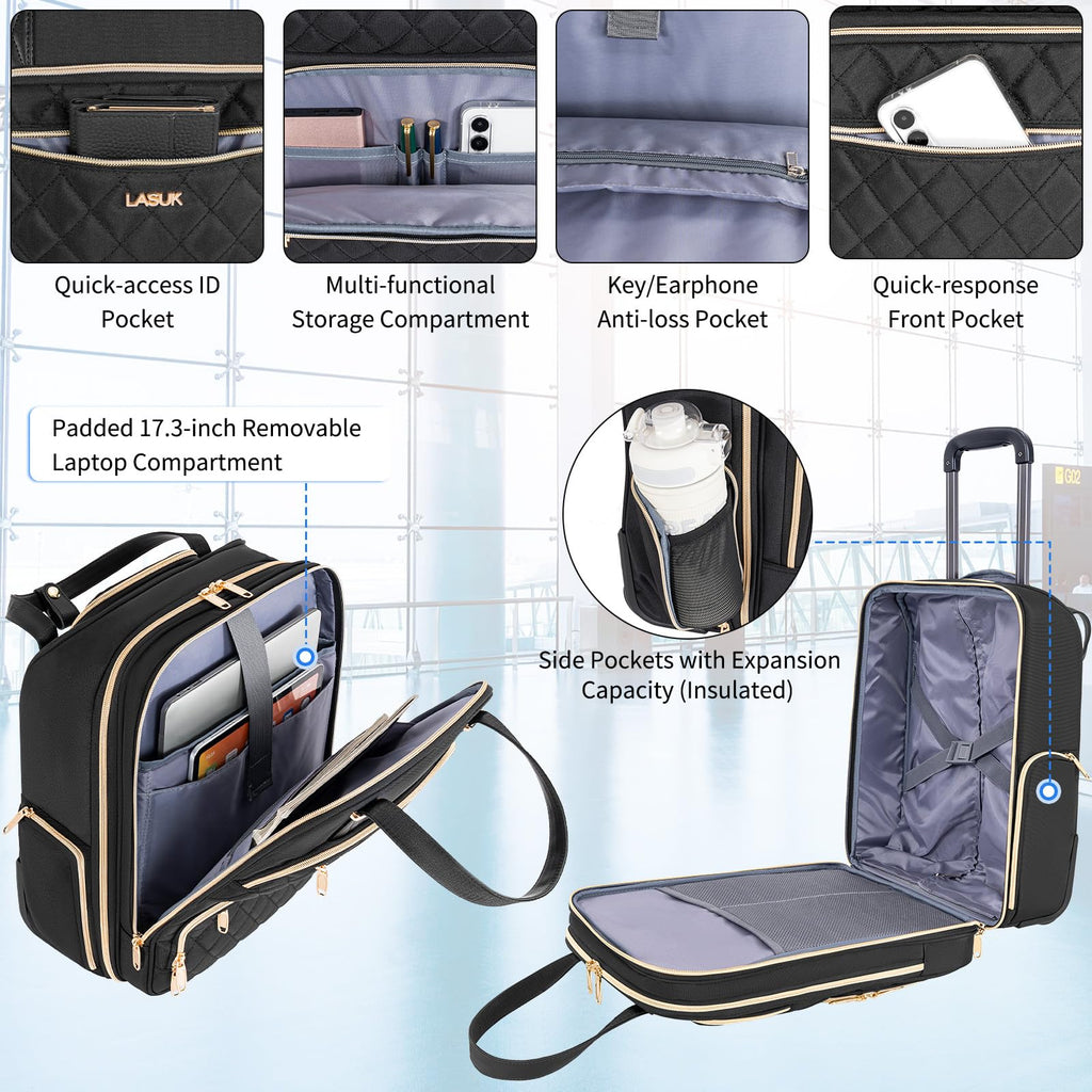 Underseat Carry On Luggage with Wheels, Black, 17" N489447