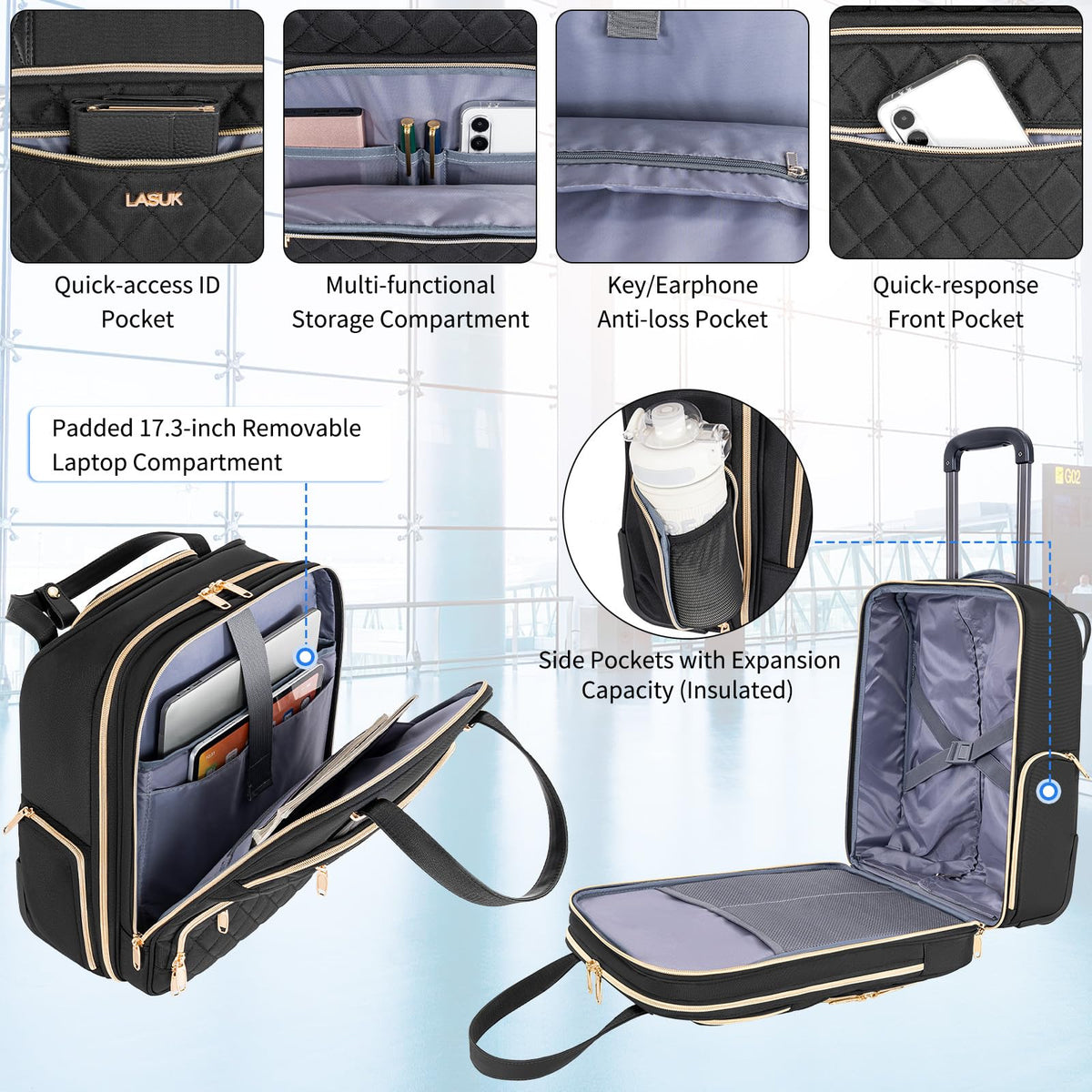 Underseat Carry On Luggage with Wheels, Black, 17" N489447