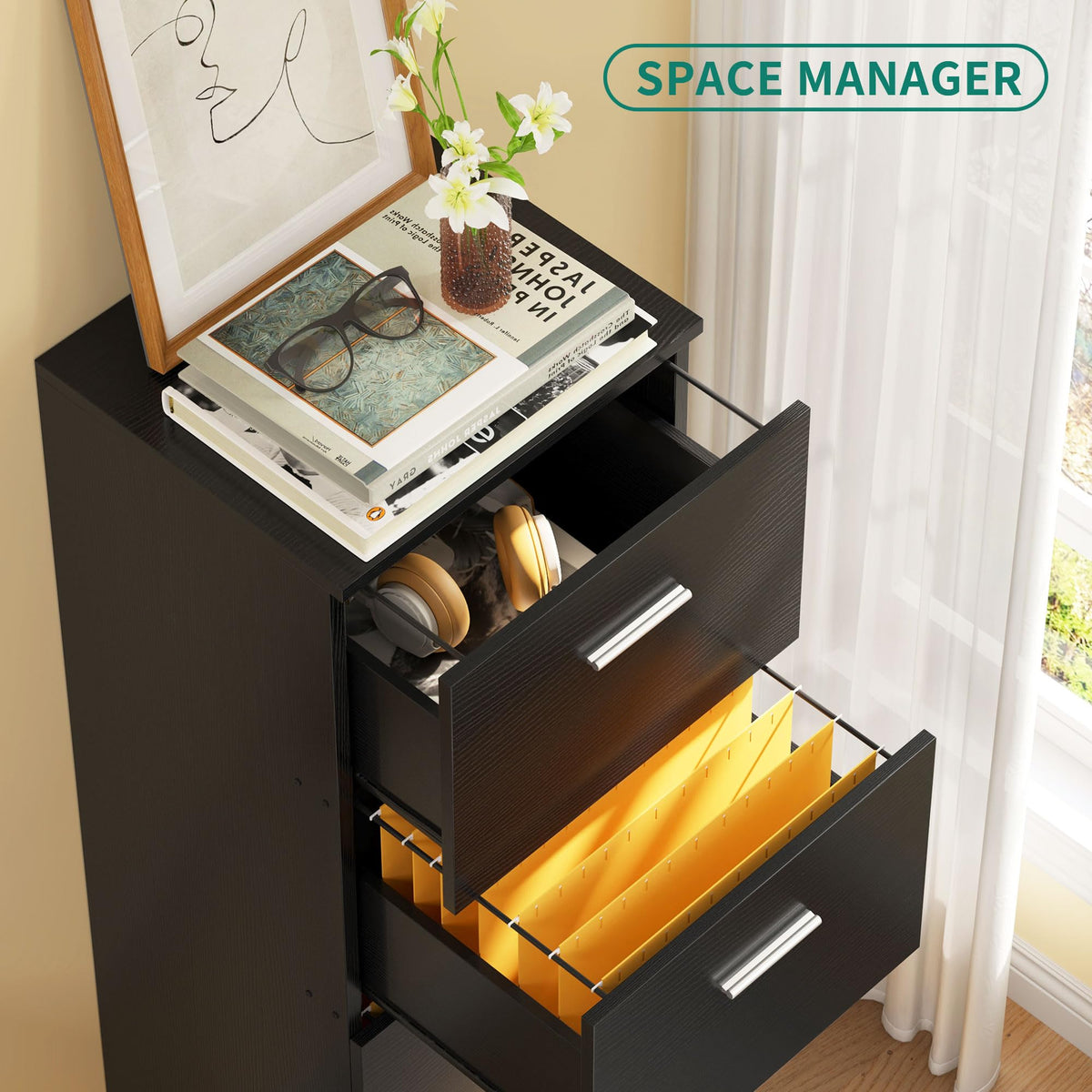 Black 4-Drawer File Cabinet with Lock V5480
