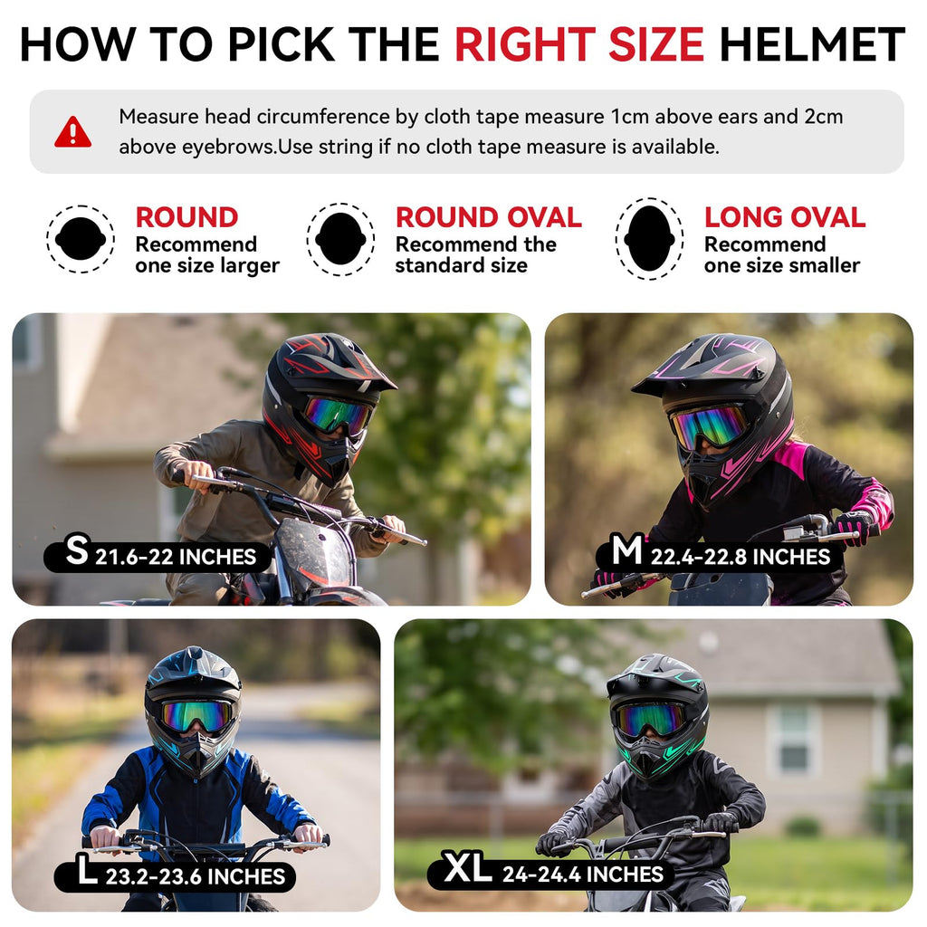 Youth Kids Full Face Motocross Helmet 4PCS Set DOT Approved Red XL D5656