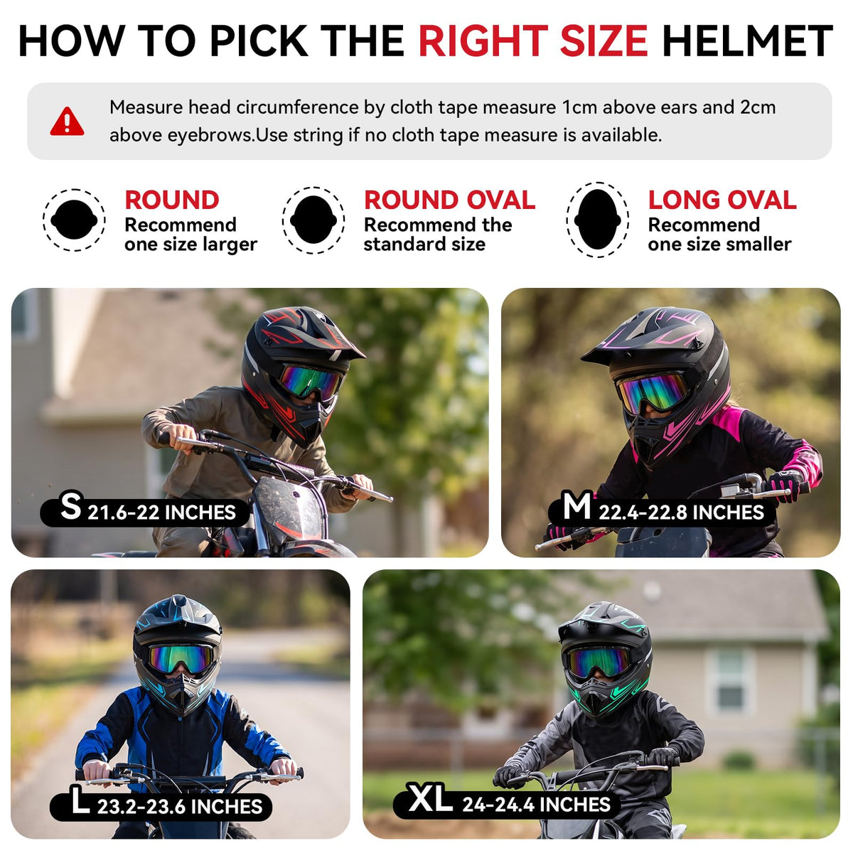 Youth Kids Full Face Motocross Helmet 4PCS Set DOT Approved Red XL D5656