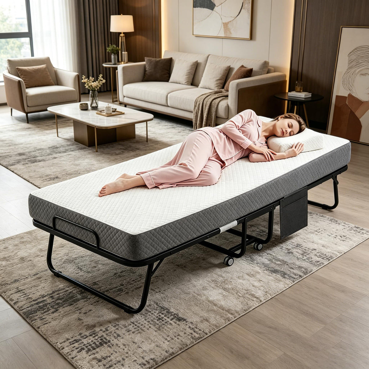 Folding Rollaway Guest Bed with 5" Memory Foam Mattress, Twin Size Y9332