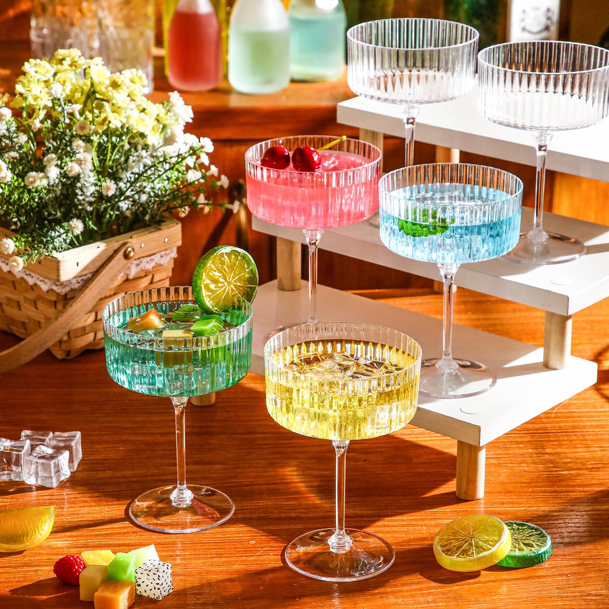 6 Pcs 10 oz Clear Plastic Martini Glasses O187978