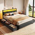 Full Size PU Leather Upholstered Platform Bed Frame with Headboard and 6 Storage Drawers K958