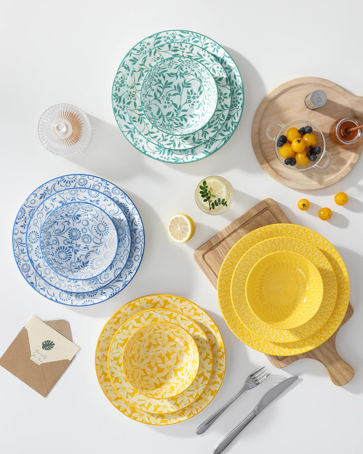 Plates and Bowls Set for 4, 12 Pieces Porcelain Dinnerware B3768