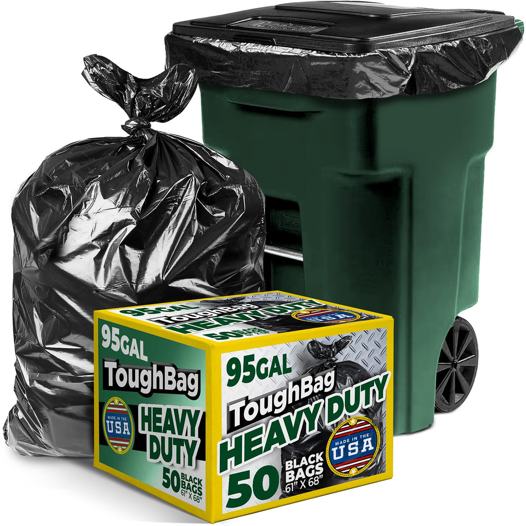 95 Gallon Heavy Duty Contractor Trash Bags, 50 Ct, Black, 1.2 Mil I9324