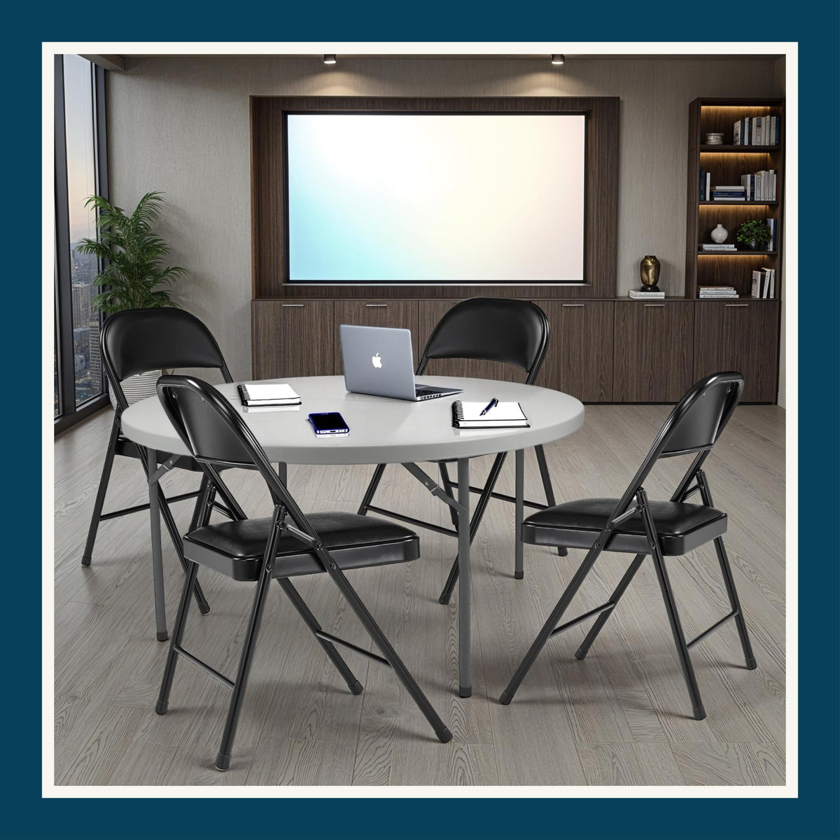 Black Vinyl Padded Steel Folding Chairs 4-Pack P491
