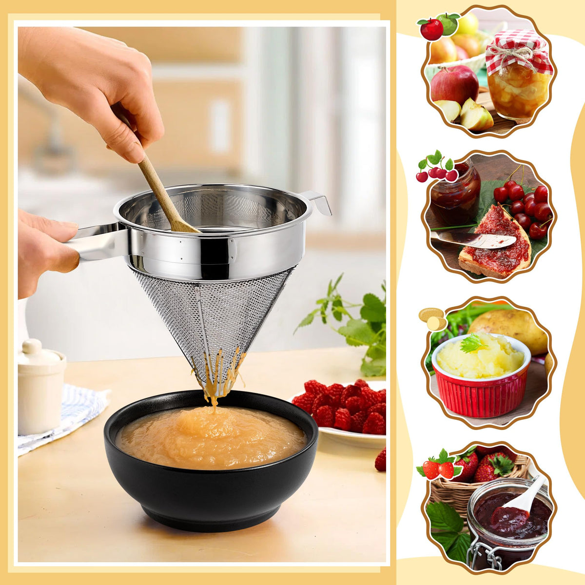 Stainless Steel Chinois Strainer with Stand and Wooden Pestle Q2250