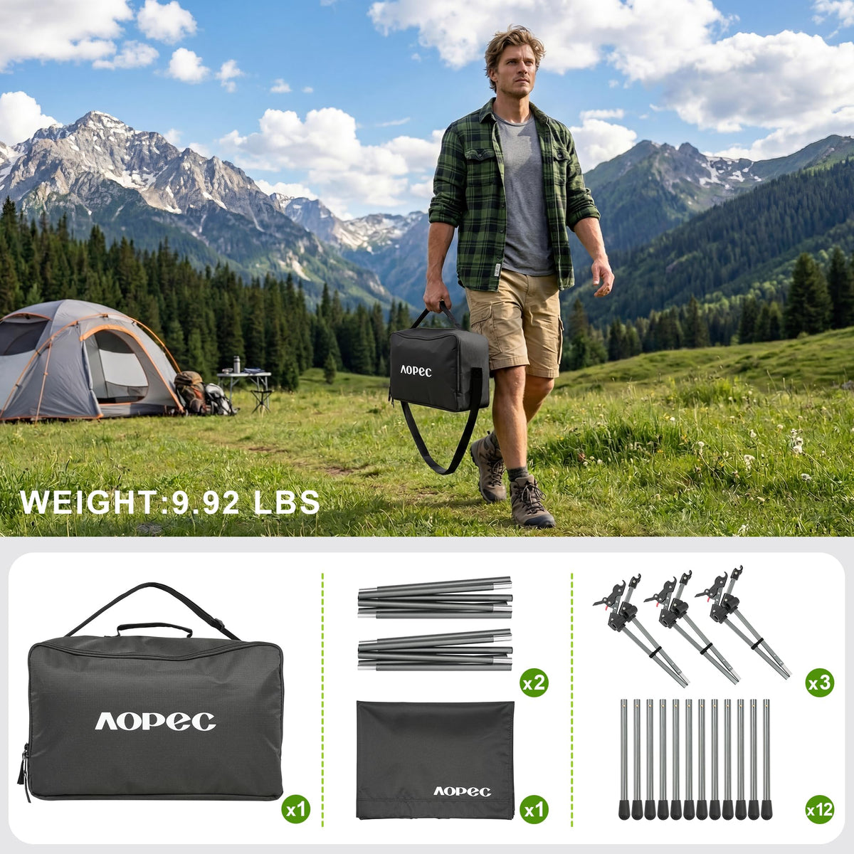 Height Adjustable Black Camping Cot S137070