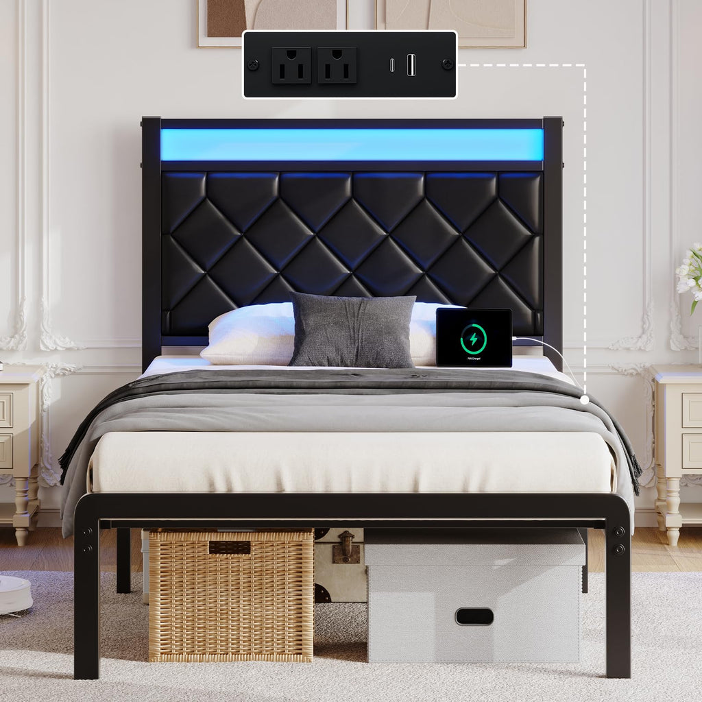 Twin Platform Bed Frame with Charging Station H110410
