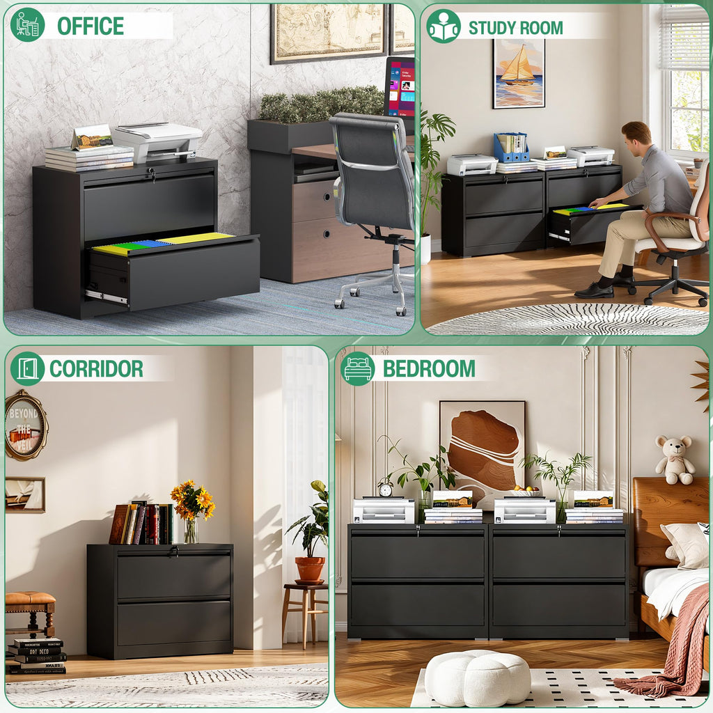 Black 2 Drawer Metal Lateral File Cabinet with Lock L4143