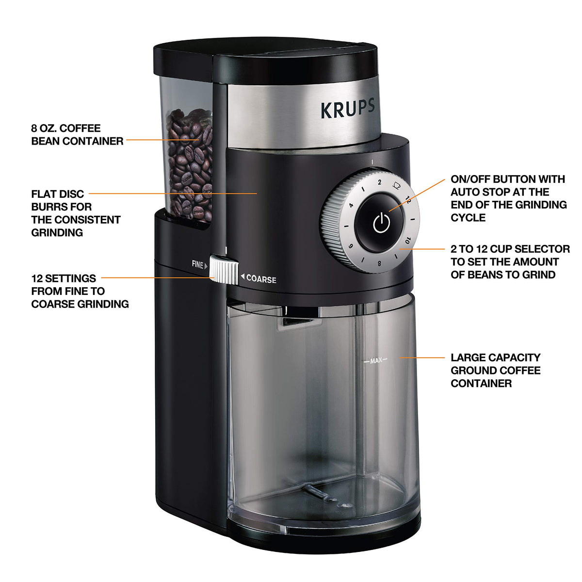 Burr Coffee Grinder 12 Settings 8 oz Stainless Steel C686