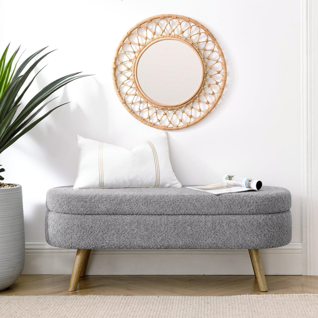Oval Storage Bench with Rubber Wood Legs Gray E977