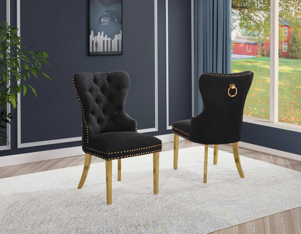 Black Boucle Upholstered Dining Chairs Set of 2 O4356