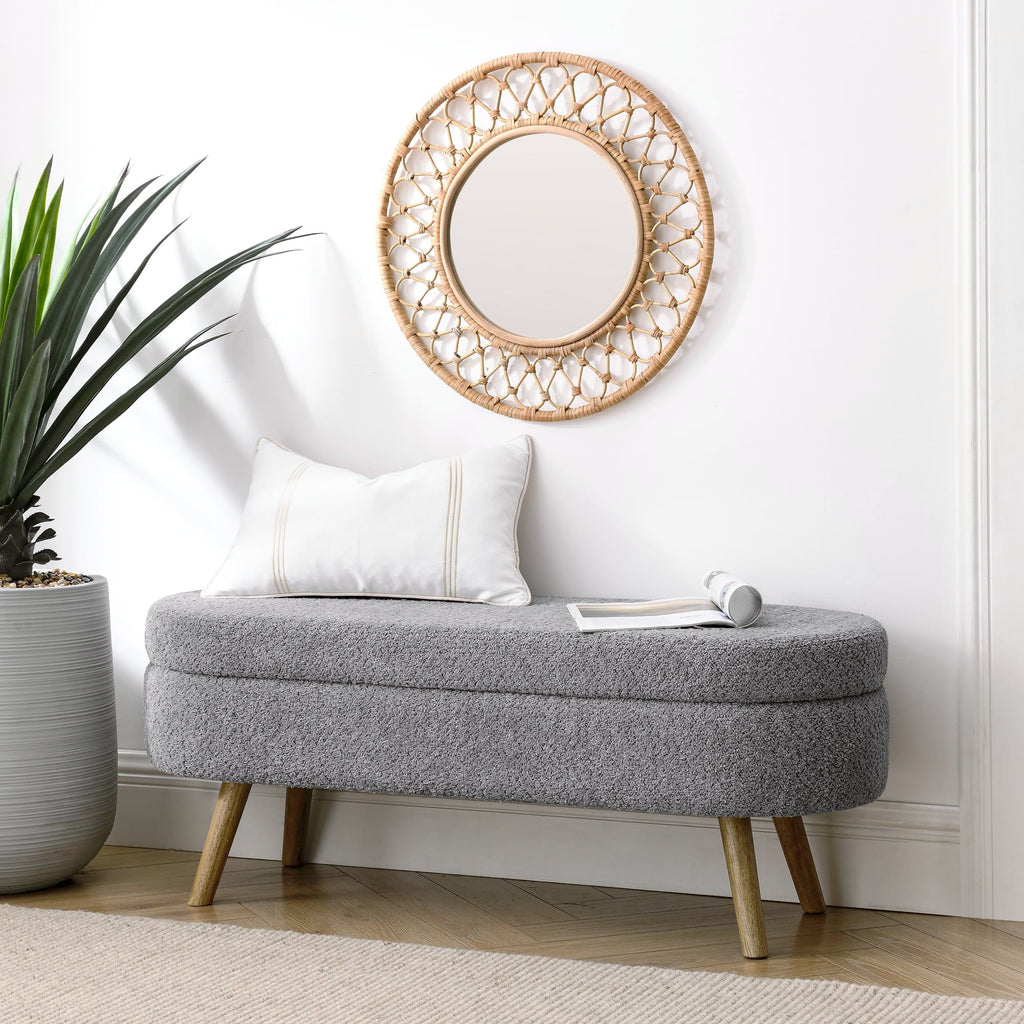 Oval Storage Bench with Rubber Wood Legs Gray E977