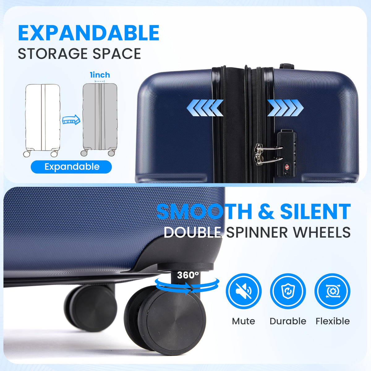 20 Inch Expandable Hardside Carry On with Spinner Wheels Blue T440536