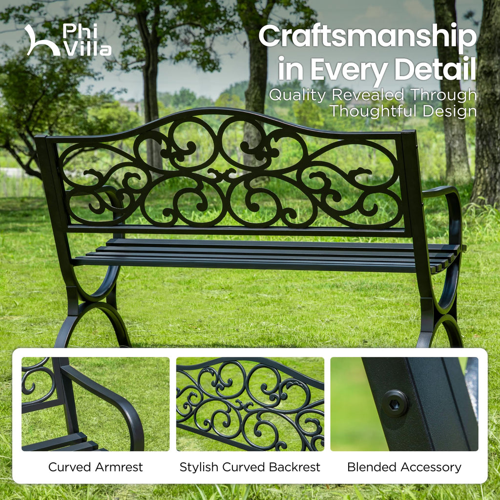 50 Inches Cast Iron Steel Frame Outdoor Garden Bench J836