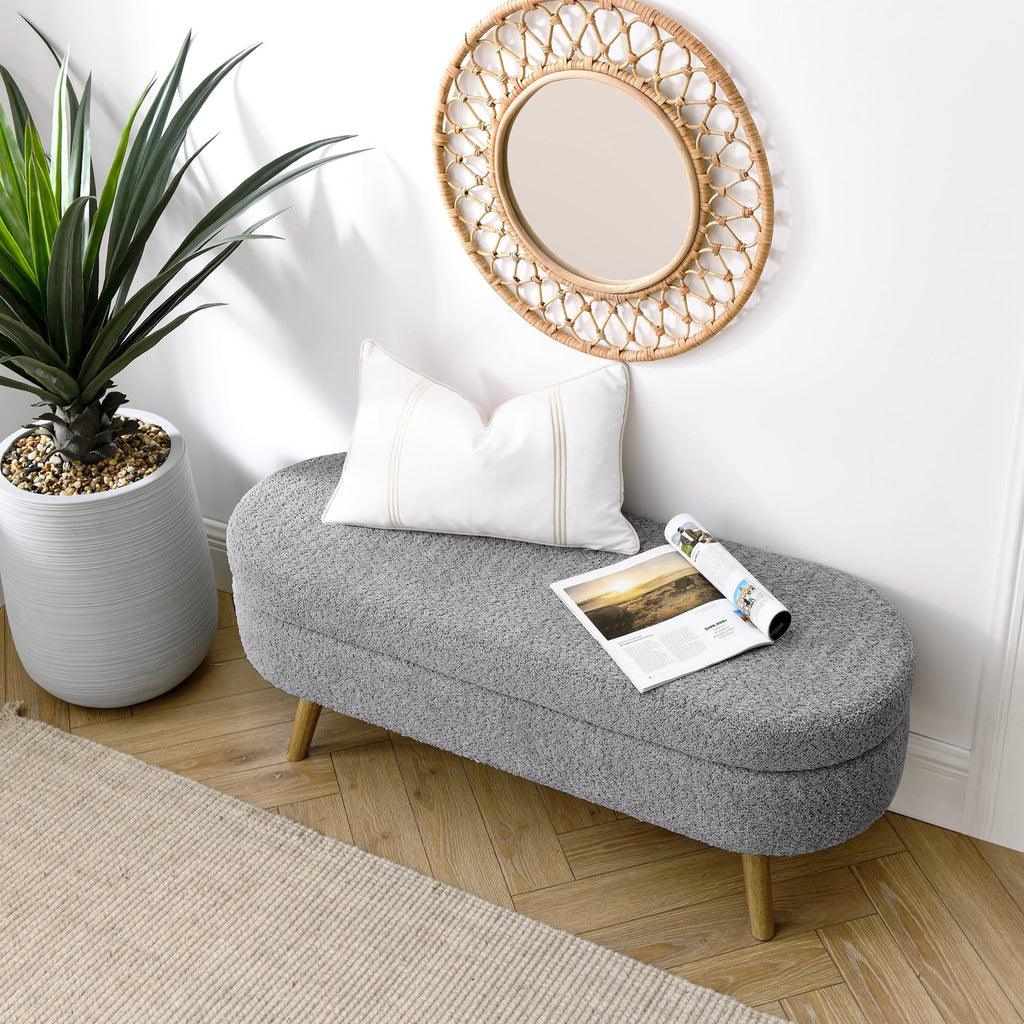 Oval Storage Bench with Rubber Wood Legs Gray E977