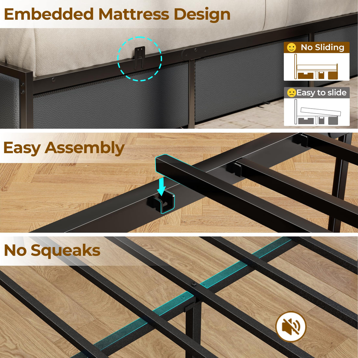Full Size PU Leather Upholstered Platform Bed Frame with Headboard and 6 Storage Drawers K958