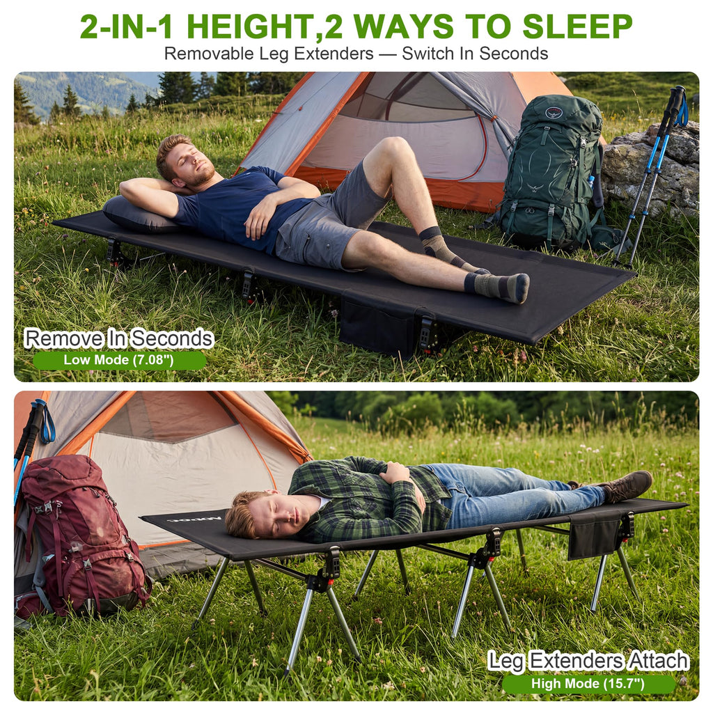 Height Adjustable Black Camping Cot S137070