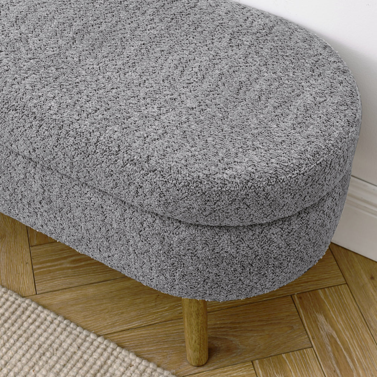 Oval Storage Bench with Rubber Wood Legs Gray E977